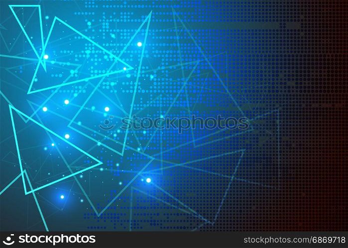 blue background abstract technology concept with triangle,digital dot and hexagon.vector