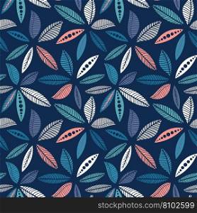 Blue background colorful leaves repeat design Vector Image