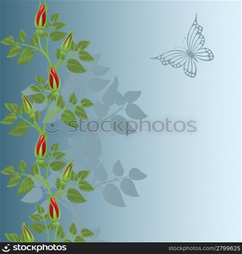 Blue background with bouquet from red roses