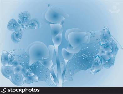 Blue background with butterflies on flowers