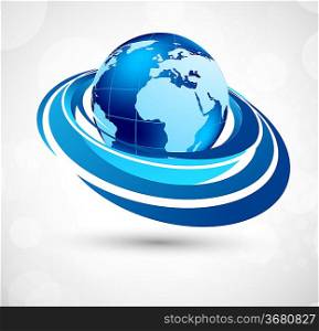 Blue background with earth and circles