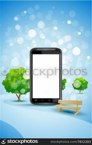 Blue Background with Empty Mobile Phone