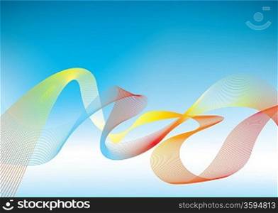 Blue background with flowing rainbow waves