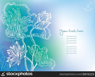 Blue background with lily flowers