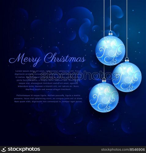 blue background with shiny hanging christmas balls