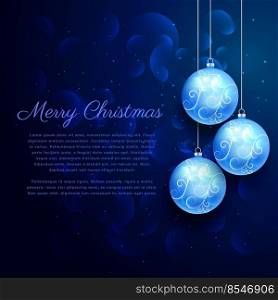 blue background with shiny hanging christmas balls