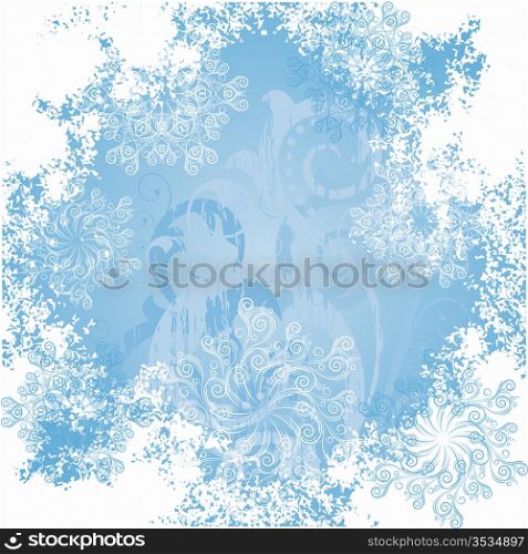 Blue background with snowflake and frosty patterns