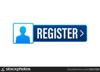 Blue banner register now. Vector stock illustration. Blue banner register now. Vector stock illustration.