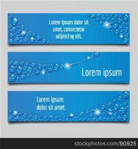 Blue banner set with water drops. Banner vector illustration with water drops in blue colors