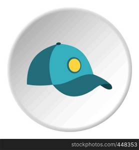 Blue baseball cap icon in flat circle isolated vector illustration for web. Blue baseball cap icon circle