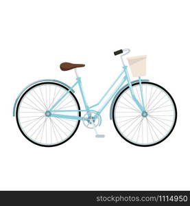 Blue bicycle with basket, vector illustration