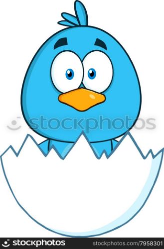 Blue Bird Cartoon Character Hatching From An Egg
