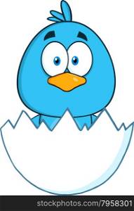 Blue Bird Cartoon Character Hatching From An Egg