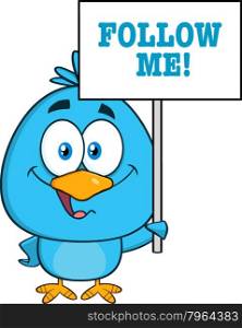 Blue Bird Cartoon Character Holding Up A Blank Sign With Text