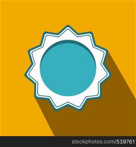 Blue blank award rosette icon in flat style on a yellow background. Blue blank award rosette icon, flat style