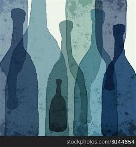 Blue bottles. Vector drawing of watercolor silhouettes.
