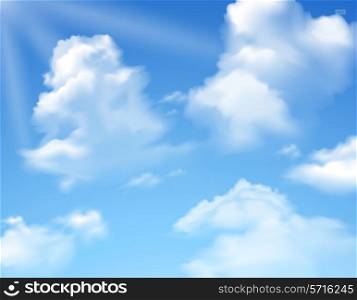 Blue bright summer sky with clouds realistic background vector illustration