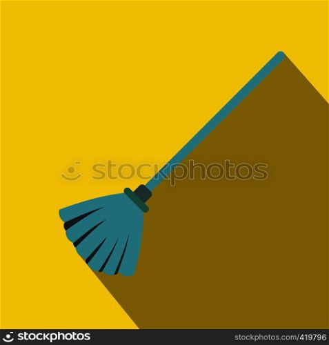 Blue broom flat icon on a yellow background. Blue broom flat