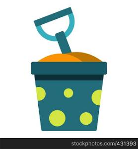 Blue bucket of sand and shovel icon flat isolated on white background vector illustration. Blue bucket of sand and shovel icon isolated