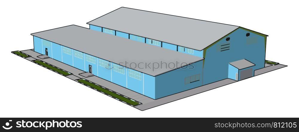 Blue building, illustration, vector on white background.