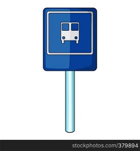 Blue bus stop sign icon. Cartoon illustration of blue bus stop sign vector icon for web. Blue bus stop sign icon, cartoon style