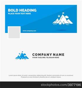 Blue Business Logo Template for achievement, flag, mission, mountain, success. Facebook Timeline Banner Design. vector web banner background illustration