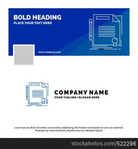 Blue Business Logo Template for agreement, contract, deal, document, paper. Facebook Timeline Banner Design. vector web banner background illustration. Vector EPS10 Abstract Template background