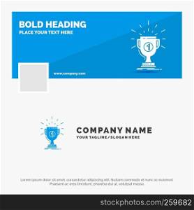 Blue Business Logo Template for award, cup, prize, reward, victory. Facebook Timeline Banner Design. vector web banner background illustration