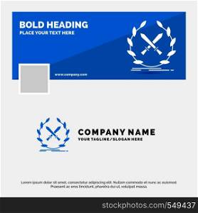 Blue Business Logo Template for battle, emblem, game, label, swords. Facebook Timeline Banner Design. vector web banner background illustration. Vector EPS10 Abstract Template background