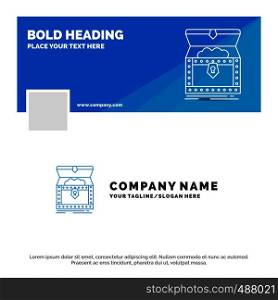 Blue Business Logo Template for Box, chest, gold, reward, treasure. Facebook Timeline Banner Design. vector web banner background illustration. Vector EPS10 Abstract Template background