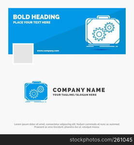 Blue Business Logo Template for Briefcase, case, production, progress, work. Facebook Timeline Banner Design. vector web banner background illustration