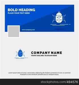 Blue Business Logo Template for Bug, bugs, insect, testing, virus. Facebook Timeline Banner Design. vector web banner background illustration. Vector EPS10 Abstract Template background