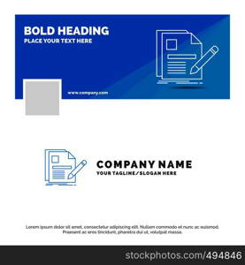 Blue Business Logo Template for document, file, page, pen, Resume. Facebook Timeline Banner Design. vector web banner background illustration. Vector EPS10 Abstract Template background