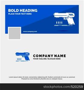 Blue Business Logo Template for gun, handgun, pistol, shooter, weapon. Facebook Timeline Banner Design. vector web banner background illustration. Vector EPS10 Abstract Template background