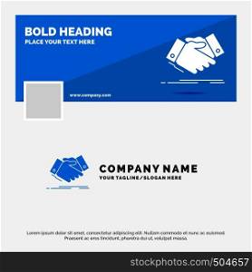 Blue Business Logo Template for handshake, hand shake, shaking hand, Agreement, business. Facebook Timeline Banner Design. vector web banner background illustration. Vector EPS10 Abstract Template background