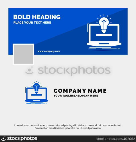 Blue Business Logo Template for laptop, solution, idea, bulb, solution. Facebook Timeline Banner Design. vector web banner background illustration. Vector EPS10 Abstract Template background