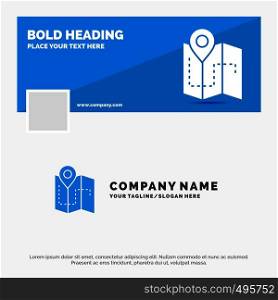 Blue Business Logo Template for Map, Camping, plan, track, location. Facebook Timeline Banner Design. vector web banner background illustration. Vector EPS10 Abstract Template background