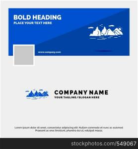 Blue Business Logo Template for Mountain, hill, landscape, nature, cliff. Facebook Timeline Banner Design. vector web banner background illustration. Vector EPS10 Abstract Template background