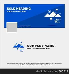 Blue Business Logo Template for Mountains, Nature, Outdoor, Clouds, Sun. Facebook Timeline Banner Design. vector web banner background illustration. Vector EPS10 Abstract Template background