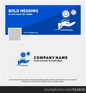 Blue Business Logo Template for solution, hand, idea, gear, services. Facebook Timeline Banner Design. vector web banner background illustration. Vector EPS10 Abstract Template background