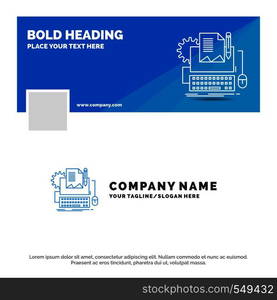 Blue Business Logo Template for Type Writer, paper, computer, paper, keyboard. Facebook Timeline Banner Design. vector web banner background illustration. Vector EPS10 Abstract Template background