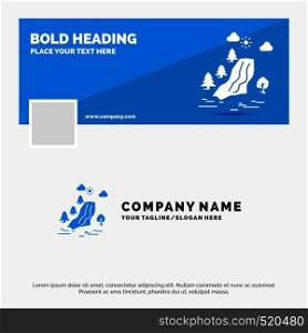 Blue Business Logo Template for waterfall, tree, pain, clouds, nature. Facebook Timeline Banner Design. vector web banner background illustration. Vector EPS10 Abstract Template background