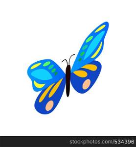 Blue butterfly icon in isometric 3d style on a white background. Blue butterfly icon, isometric 3d style