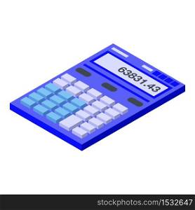 Blue calculator icon. Isometric of blue calculator vector icon for web design isolated on white background. Blue calculator icon, isometric style