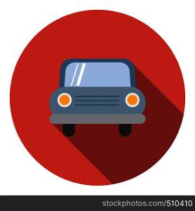 Blue car icon in flat style in red circle with shadow. Front view. Car icon, flat style
