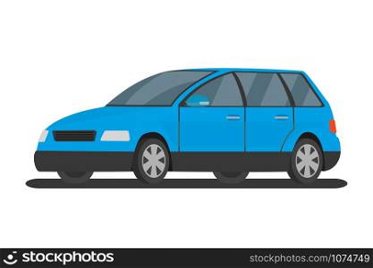 Blue cartoon car,isolated on white background,flat vector illustration.. Blue cartoon car,isolated on white background.