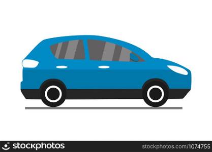Blue cartoon car,isolated on white background,flat vector illustration. Blue cartoon car,isolated on white background