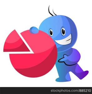 Blue cartoon caracter with a statistic sign illustration vector on white background