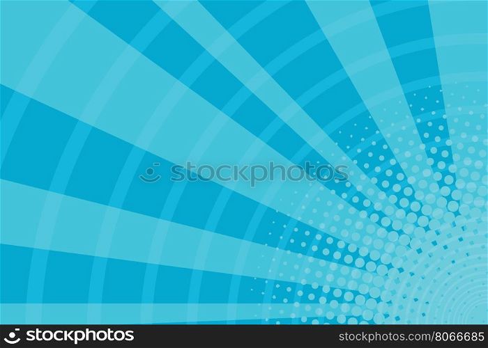 Blue cartoon light rays pop art retro background, vector illustration