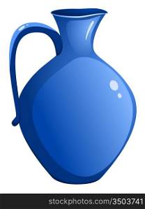 Blue ceramic pitcher. vector